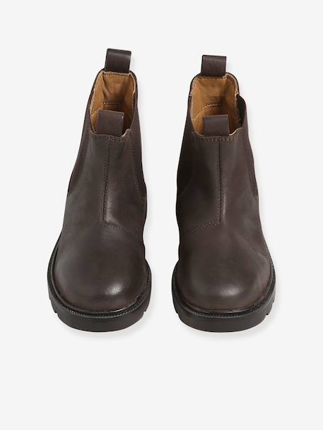 Leather elasticated boots for boys dark brown - vertbaudet enfant 