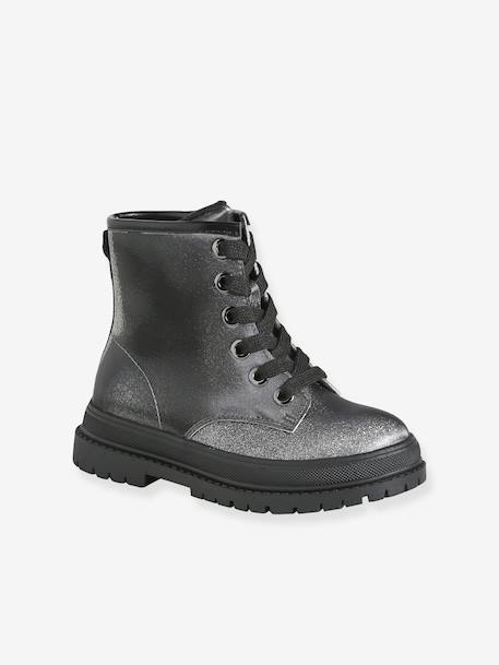 Lace-up zip boots for girls silver - vertbaudet enfant 