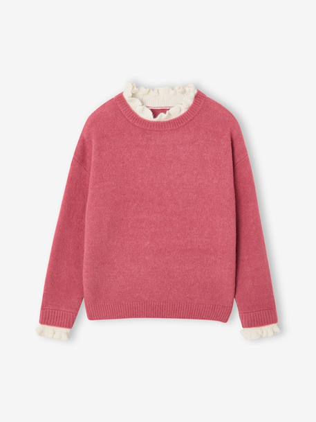 Pull col montant fille camel+old rose - vertbaudet enfant 