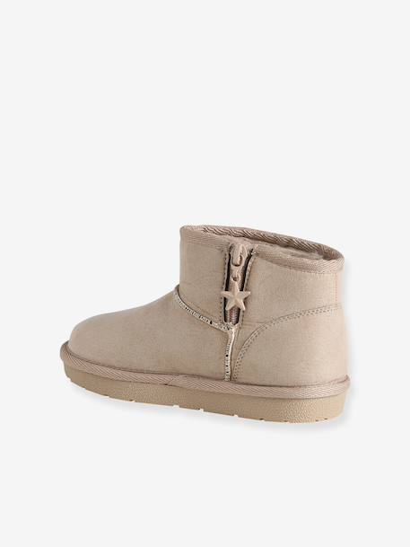 Zip-up textile boots for girls taupe - vertbaudet enfant 
