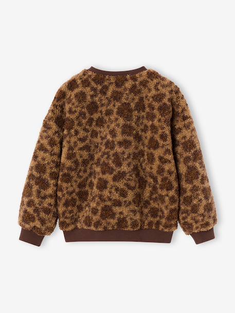 Sherpa sweatshirt with long sleeves for girls camel+ecru - vertbaudet enfant 