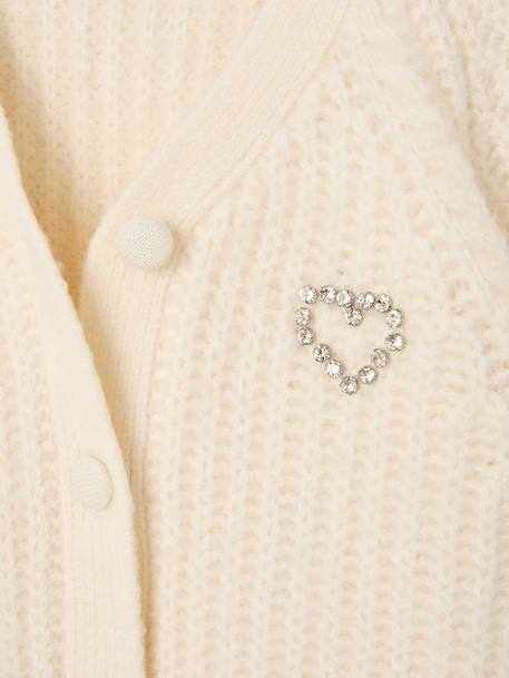 Buttoned cardigan for girls ecru+old rose - vertbaudet enfant 