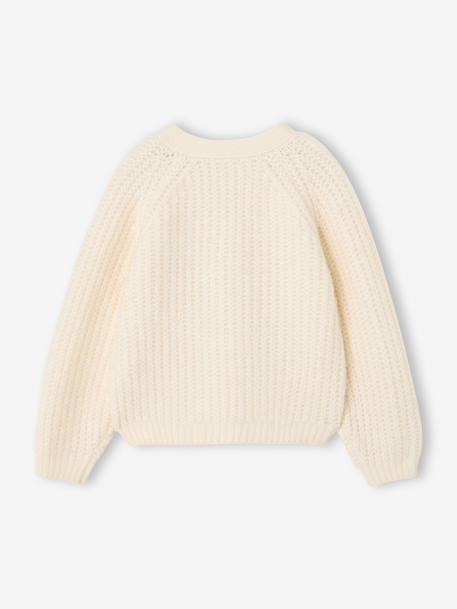 Buttoned cardigan for girls ecru+old rose - vertbaudet enfant 