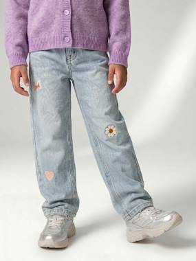 Jean fille mom brodé fleurs   - vertbaudet enfant