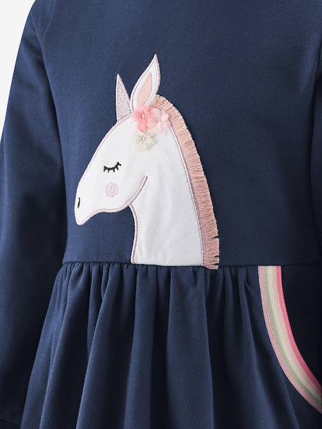 Robe sweat licorne fille Happy Girls marine+vert sauge - vertbaudet enfant 