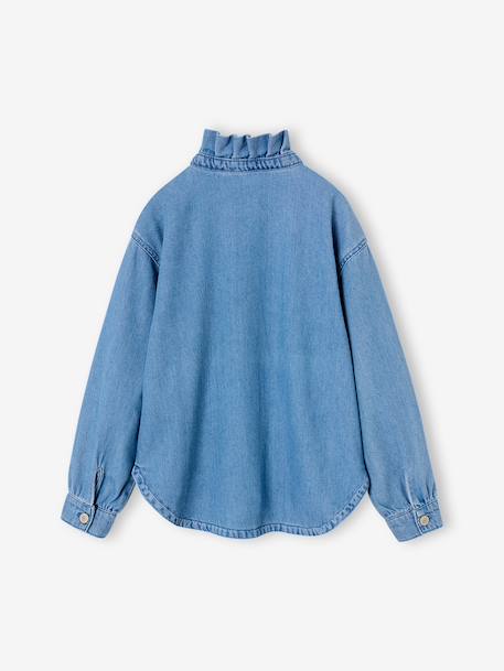 Denim shirt with frill high neck for girls medium blue - vertbaudet enfant 
