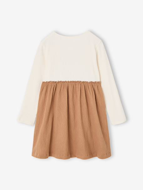 2-in-1 long-sleeved dress for girls camel - vertbaudet enfant 