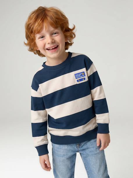 Striped sweatshirt with crew neck for boys hazel+navy blue+pistachio - vertbaudet enfant 