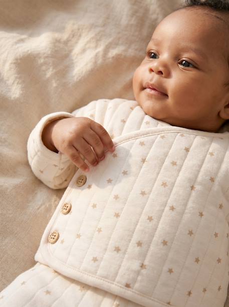 Quilted Set: Cardigan + Fully Printed Footed Trousers ecru+rose+vanilla - vertbaudet enfant 