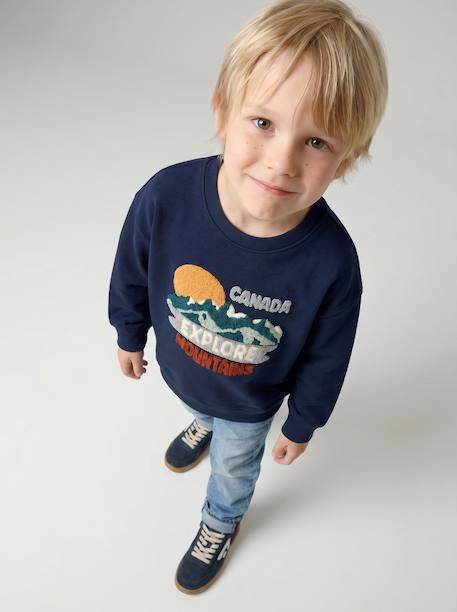 Crewneck sweatshirt for boys navy blue+tomato red - vertbaudet enfant 