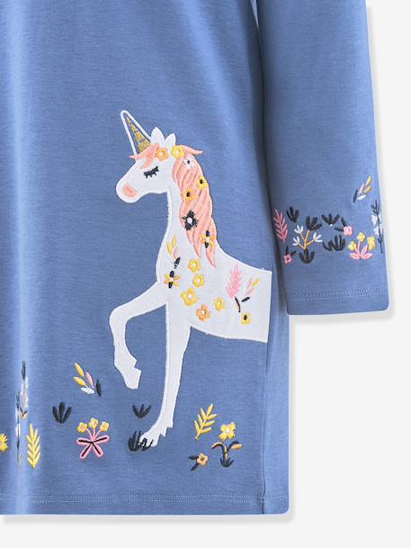 Robe licorne brodée fille Happy Girls bleu chambray - vertbaudet enfant 