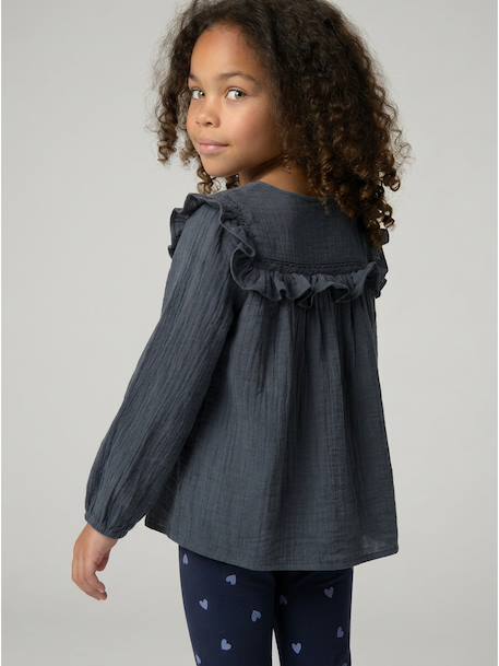 Long-sleeved shirt for girls rosy+slate blue+vanilla - vertbaudet enfant 