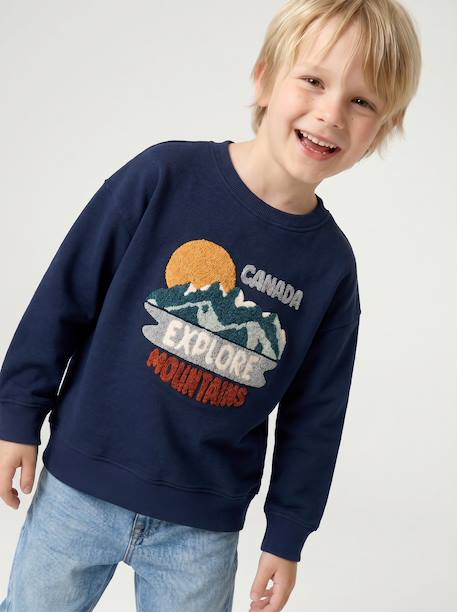 Crewneck sweatshirt for boys navy blue+tomato red - vertbaudet enfant 