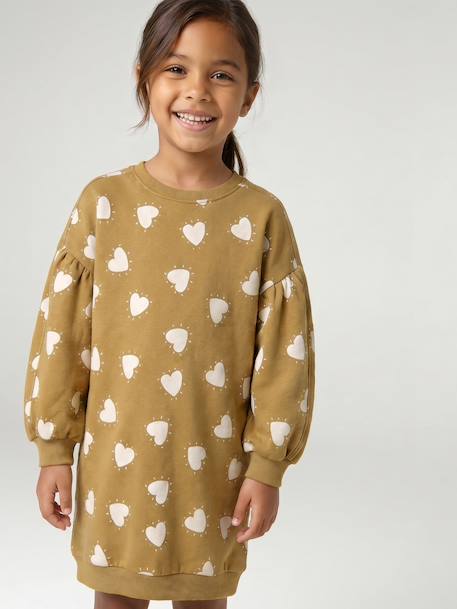 Short sweatshirt dress for girls ecru+olive - vertbaudet enfant 