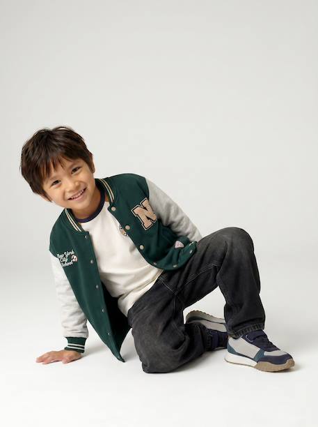 Teddy sweatshirt for boys fir green+navy blue - vertbaudet enfant 