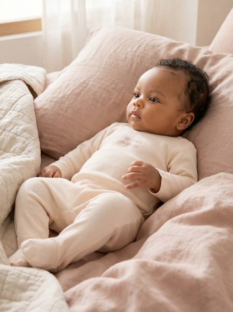 Pack of 3 baby sleepsuits with back opening ecru+sage green - vertbaudet enfant 