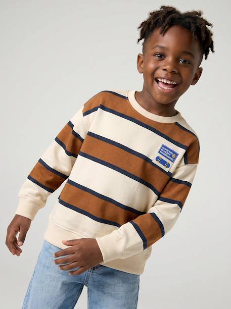 Sweat garçon col rond marine+noisette+pistache - vertbaudet enfant 