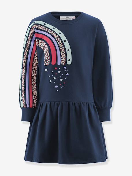Happy Girls rainbow sweatshirt dress for girls navy blue+sweet pink - vertbaudet enfant 