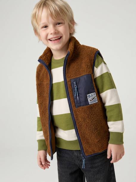 Sweat garçon col rond marine+noisette+pistache - vertbaudet enfant 