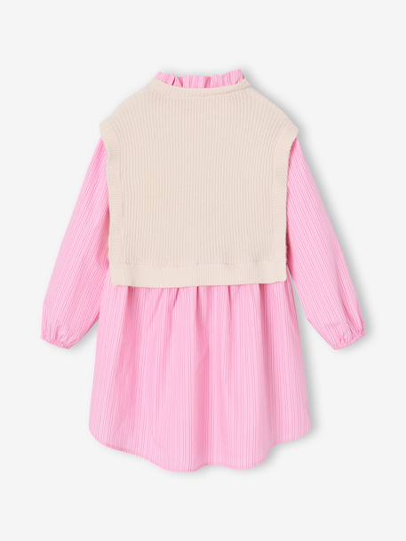 2-in-1-Effect Shirt Dress ecru+marl grey+navy blue - vertbaudet enfant 