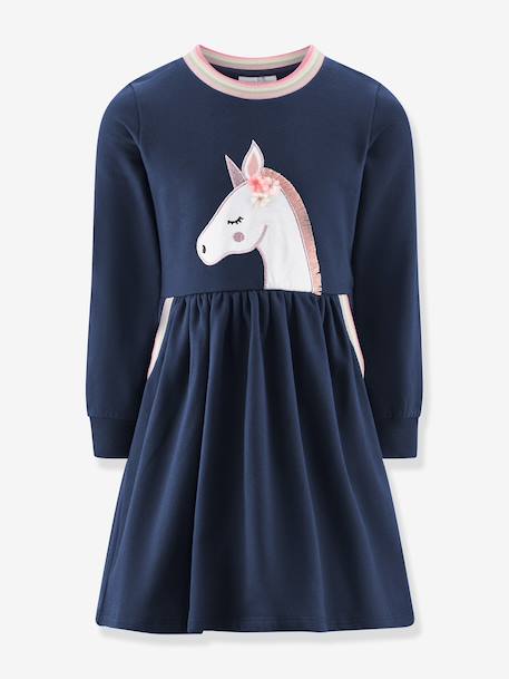 Happy Girls unicorn sweatshirt dress for girls navy blue+sage green - vertbaudet enfant 