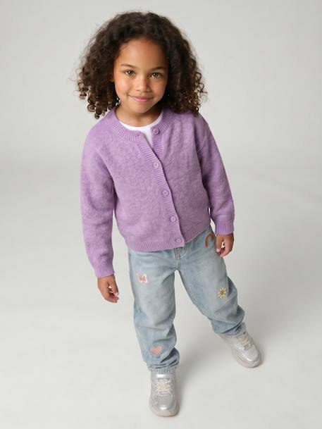 Long-sleeved knitted cardigan for girls ecru+lavender+sage green - vertbaudet enfant 