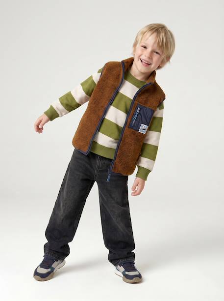 Sweat garçon col rond marine+noisette+pistache - vertbaudet enfant 