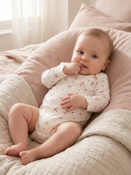 Pack of 3 long-sleeved bodysuits for baby ecru - vertbaudet enfant 