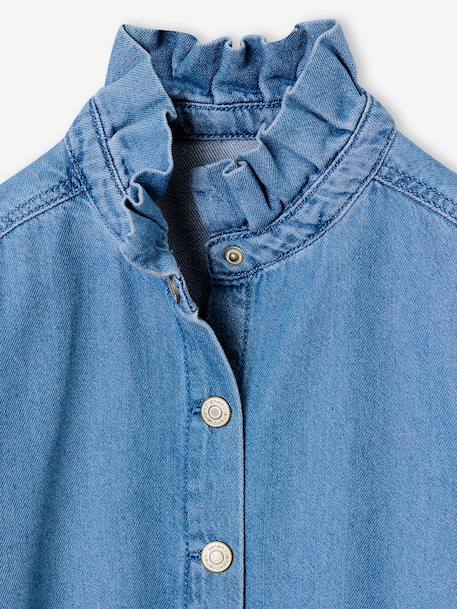 Denim shirt with frill high neck for girls medium blue - vertbaudet enfant 
