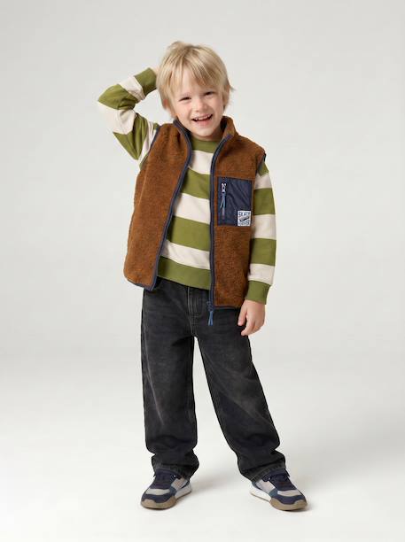 Striped sweatshirt with crew neck for boys hazel+navy blue+pistachio - vertbaudet enfant 