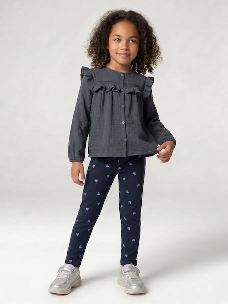 Chemise manches longues fille bleu ardoise+rose poudré+vanille - vertbaudet enfant 