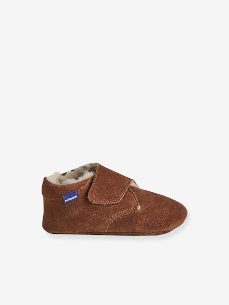 Chaussons bébé garçon cuir à scratch beige+marron - vertbaudet enfant 