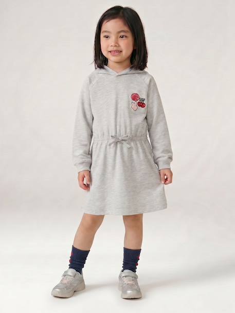 Short hooded dress for girls marl grey+navy blue - vertbaudet enfant 
