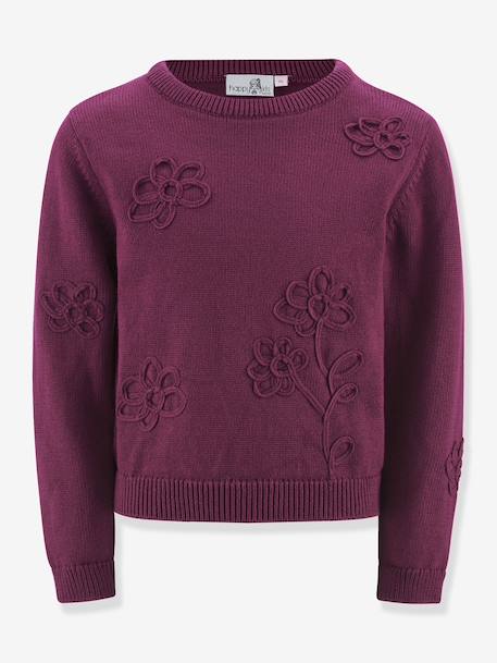 Pull avec fleurs fille Happy Girls bordeaux+marine - vertbaudet enfant 