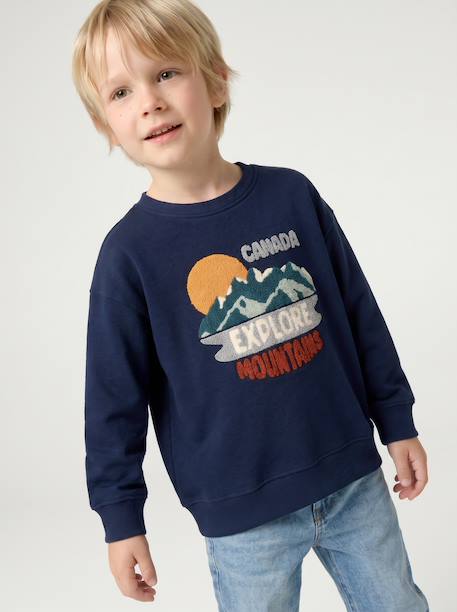 Sweat col rond garçon marine+tomette - vertbaudet enfant 
