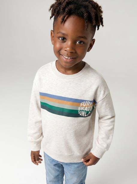 Sweat garçon col rond blanc chiné+mauve - vertbaudet enfant 