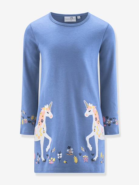 Happy Girls embroidered unicorn dress for girls chambray blue - vertbaudet enfant 