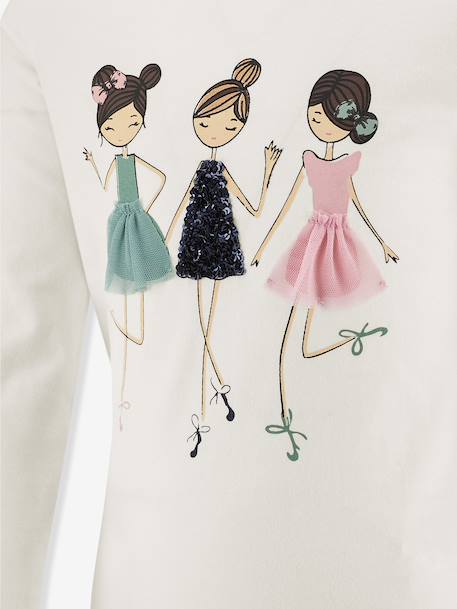 Happy Girls long-sleeved T-shirt with 3D motif for girls ecru - vertbaudet enfant 