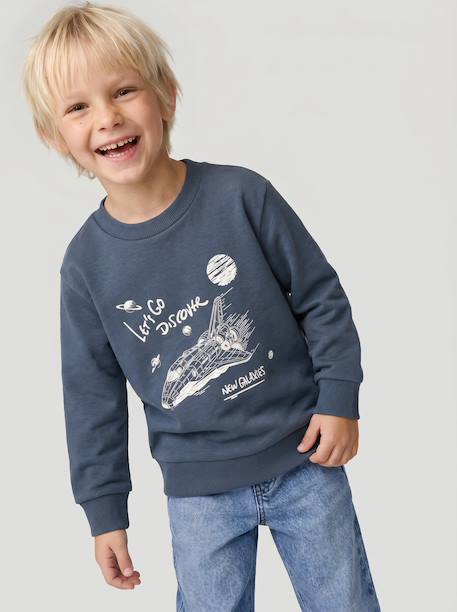 Sweat garçon col rond manches longues blanc chiné+bleu nuit+rouge chiné - vertbaudet enfant 