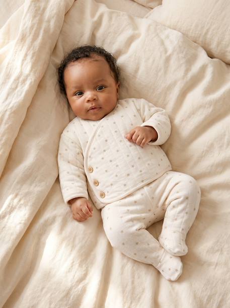 Quilted Set: Cardigan + Fully Printed Footed Trousers ecru+rose+vanilla - vertbaudet enfant 