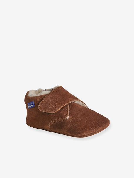 Chaussons bébé garçon cuir à scratch beige+marron - vertbaudet enfant 