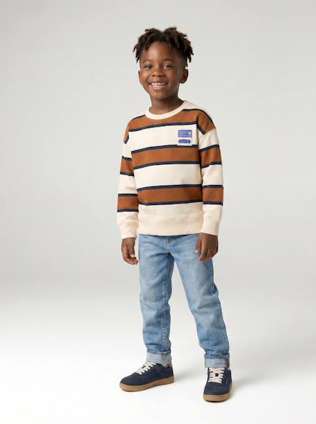 Striped sweatshirt with crew neck for boys hazel+navy blue+pistachio - vertbaudet enfant 