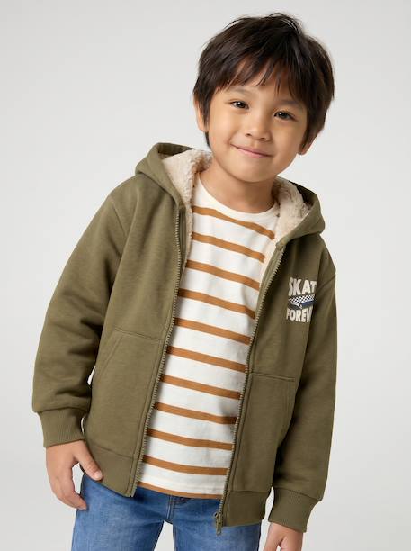Sweat zippé à capuche garçon kaki+marine - vertbaudet enfant 