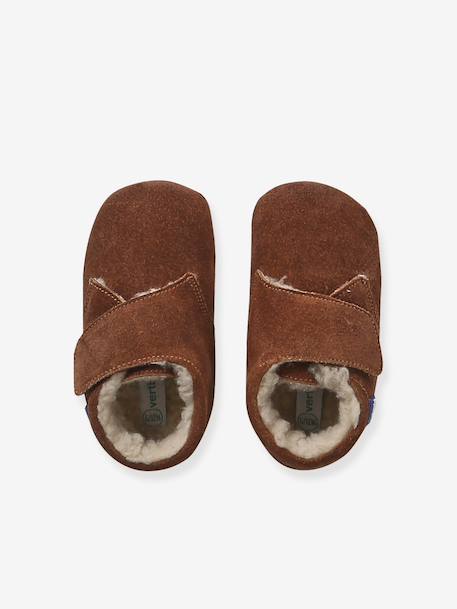 Chaussons bébé garçon cuir à scratch beige+marron - vertbaudet enfant 