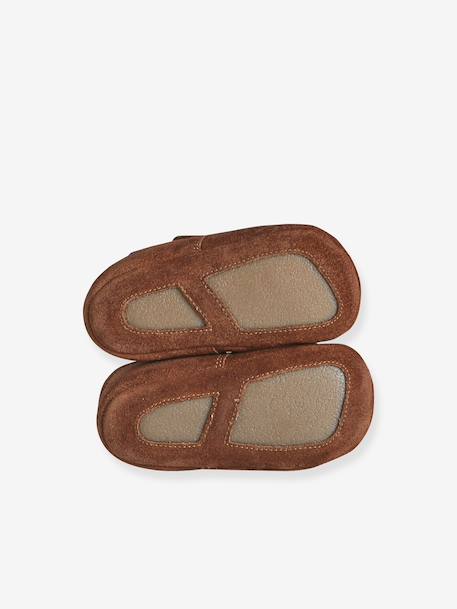 Chaussons bébé garçon cuir à scratch beige+marron - vertbaudet enfant 