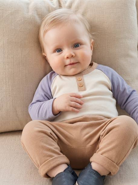 Pantalon naissance molleton imprimé BEIGE FONCE IMPRIME+camel+rose - vertbaudet enfant 
