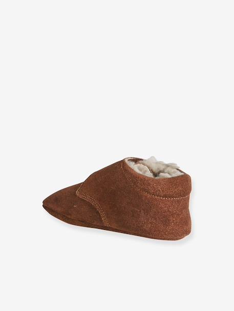 Chaussons bébé garçon cuir à scratch beige+marron - vertbaudet enfant 