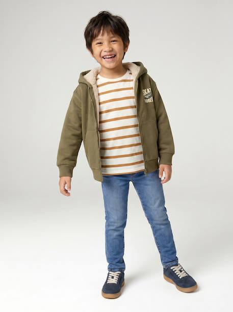 Sweat zippé à capuche garçon kaki+marine - vertbaudet enfant 