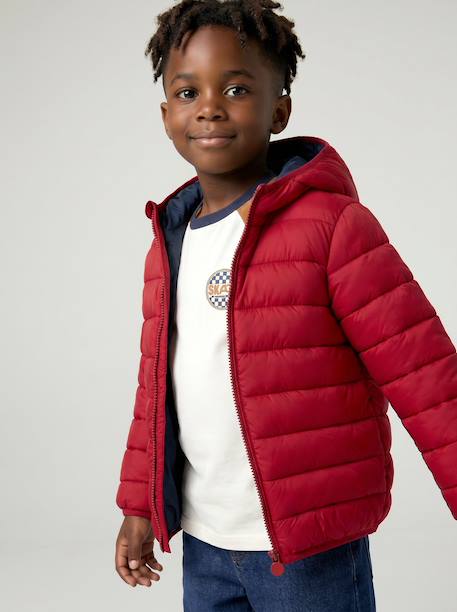 Light Padded Jacket with Hood for Boys black+bordeaux red+emerald green+grey blue+hazel+medium blue+navy blue+olive+pecan nut+red - vertbaudet enfant 