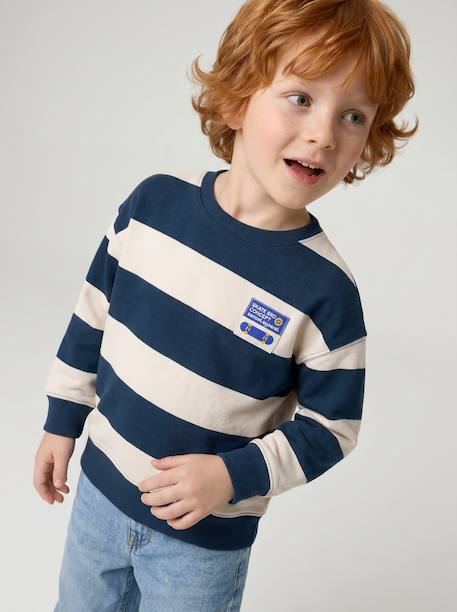 Striped sweatshirt with crew neck for boys hazel+navy blue+pistachio - vertbaudet enfant 